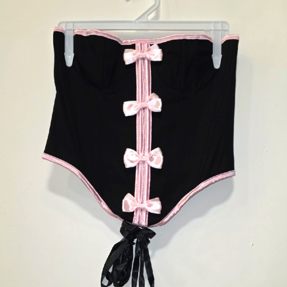 Black Corset with Pink Bow Accents